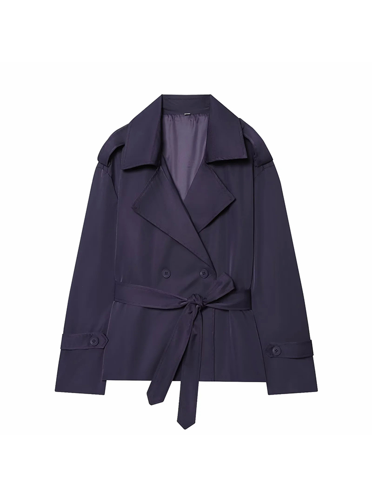 Vestes décontractées vintage chic pour femmes, manteaux courts à col rabattu et double boutonnage avec ceinture, vestes de mode féminine pour les fêtes