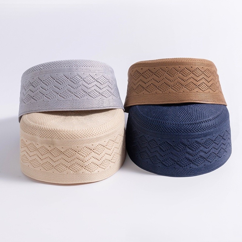 Nouveau chapeau ethnique en tricot crocheté, maille respirante, dessus plat, coton fin, chapeau islamique pour hommes