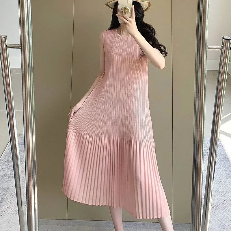 Nouvelle Robe Plissée Simple Lssey Miyake pour Femme – Gilet Sans Manches Ample et Élégant – Vêtement Féminin Haut de Gamme