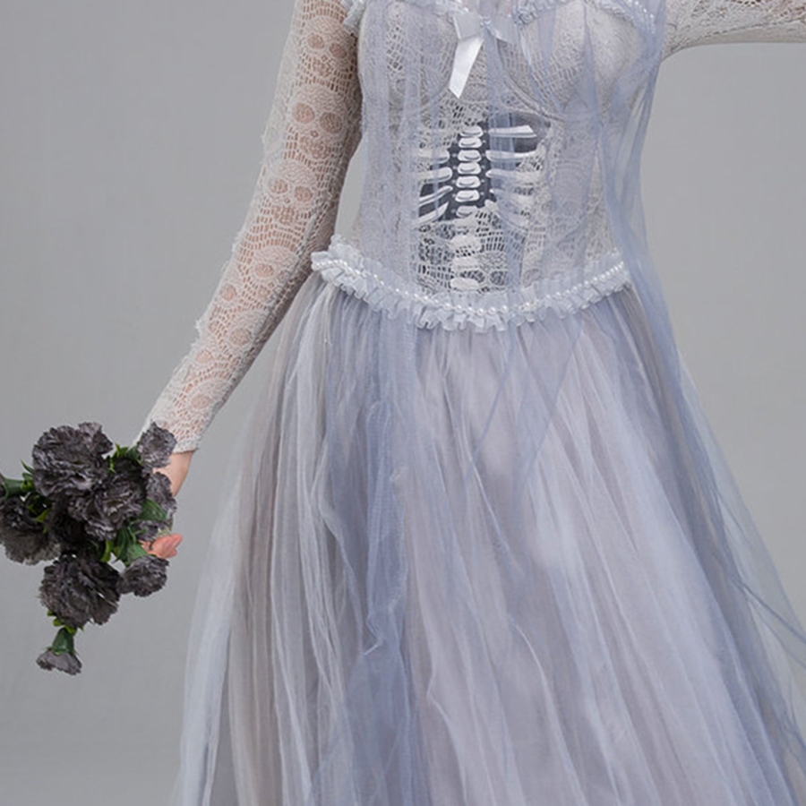 Costume de mariée morte d'halloween pour femmes, robe Corset de mariée fantôme cadavre et voile, ensemble bandeau Floral pour tenues de Cosplay