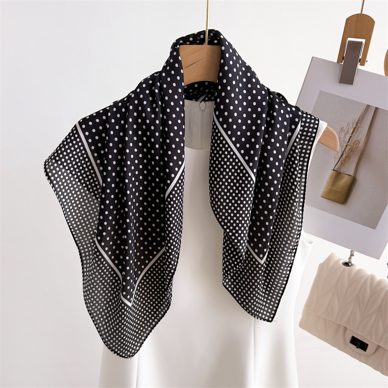 Foulard carré en soie rétro à pois pour femmes, 70cm, bandeau doux, Hijab, bandeau pour dames, sac, rubans, foulard en Satin