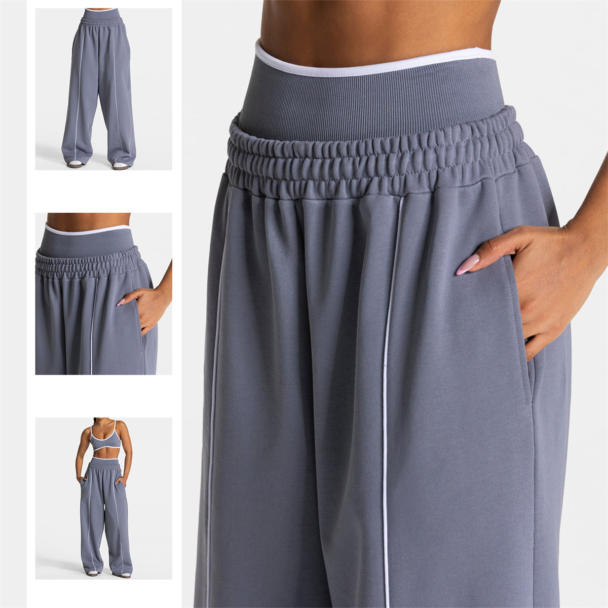 Pantalon de jogging droit pour femme, pantalon de sport tendance, pantalon de course et de yoga, pantalon décontracté à poches, pantalon ample taille basse à jambe large pour femme