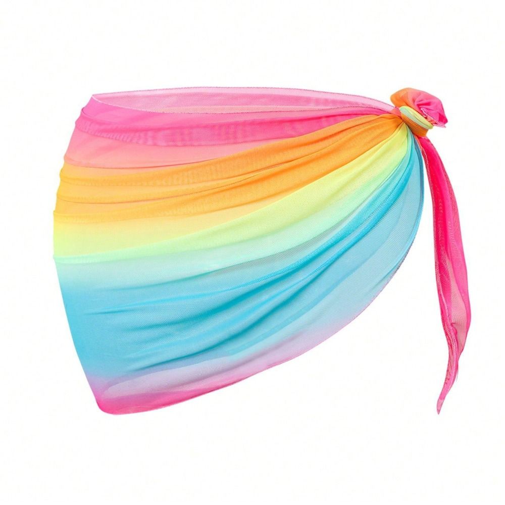 Robe de plage en mousseline de soie avec protection UPF, tissu transparent, cache-maillot de bain court, couleur dégradée