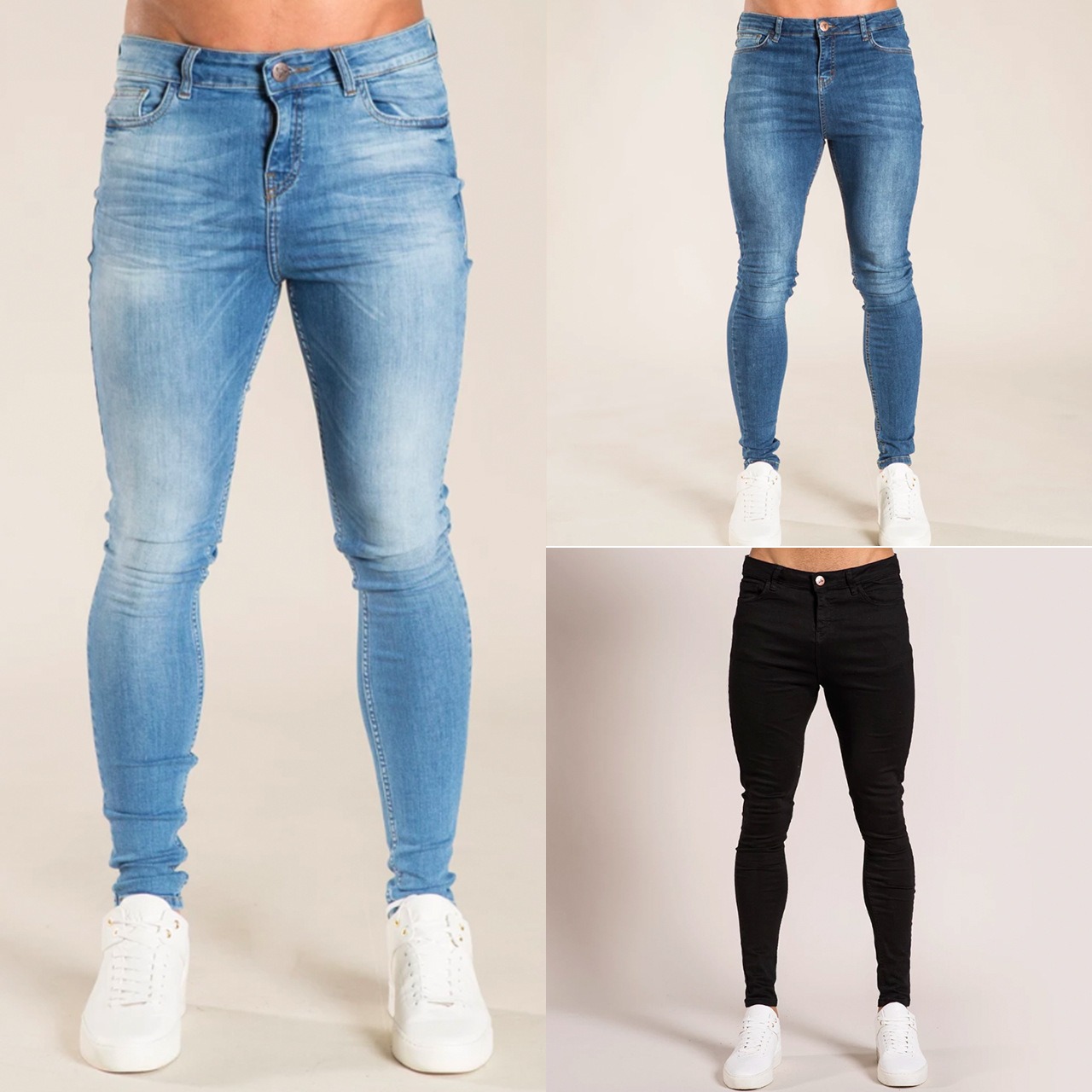 Jean skinny pour hommes, classique, élastique, en coton, Slim, pantalon en Denim extensible, de haute qualité, noir, costume décontracté