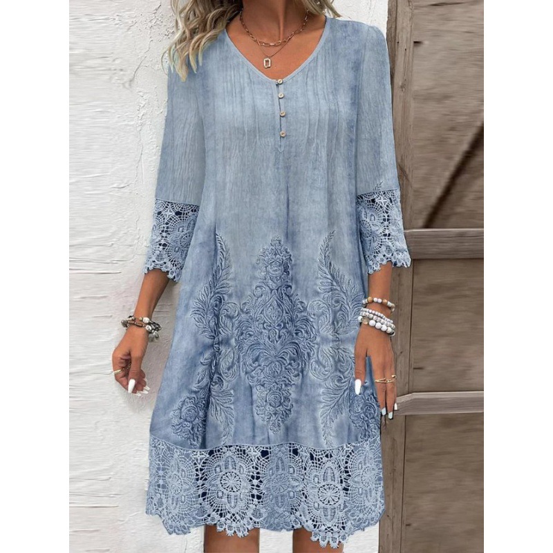 Bef123-Robe en dentelle à volants pour femmes, robes élégantes, boutons au crochet, décontracté, Boho, sexy, vacances, fête, printemps, été