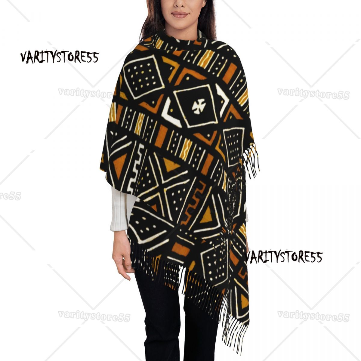Écharpe Bogolan africaine imprimée personnalisée pour hommes et femmes, écharpe chaude d'hiver et d'automne, châle d'art ethnique Tribal africain