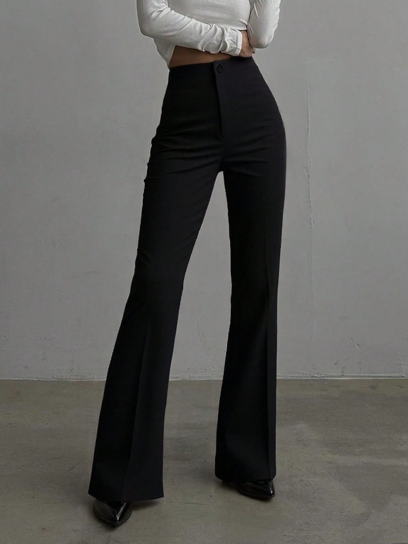 Pantalon taille haute à jambes droites pour femmes, couleur unie, noir, décontracté, élégant, adapté aux sorties quotidiennes, au bureau