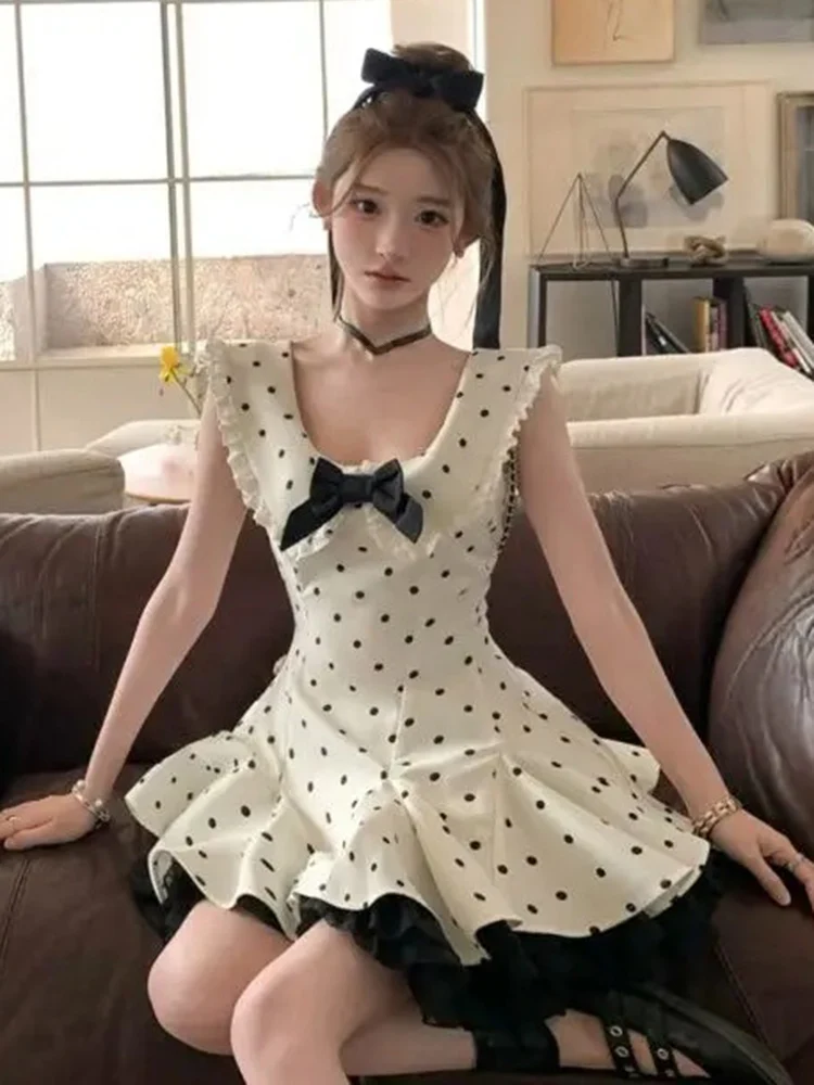 Robe moulante robes De Mujer nœud jarretelle douce moelleux princesse français à pois robe été Boho robe
