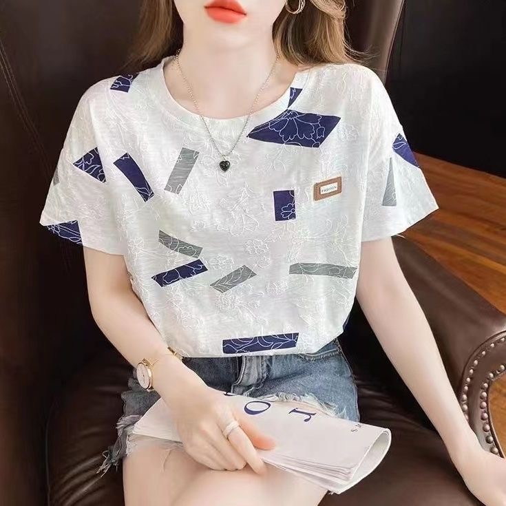 Femmes été Style Blouses hauts dame décontracté à manches courtes col rond fleur imprimé haut Blouse SP1512