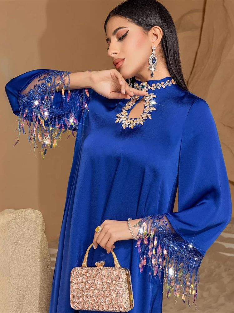 Abaya-Robe de soirée en satin pour femmes, caftan musulman de Dubaï, robes africaines islamiques pour la prière, vêtements de ramadan, caftan marocain, Eid