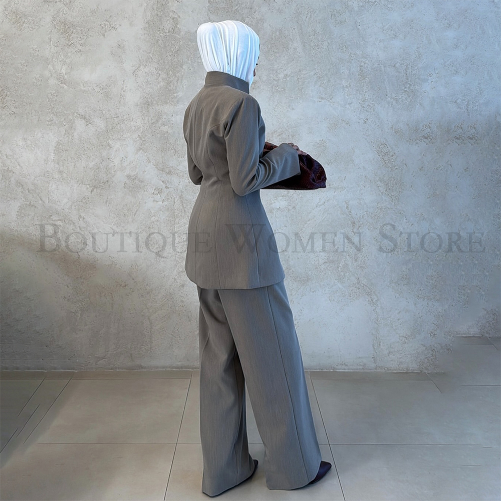 Costumes de luxe pour femmes de Dubaï, élégants, à simple boutonnage, col montant, ensembles 2 pièces veste et pantalon, blazer personnalisé pour femme de bureau