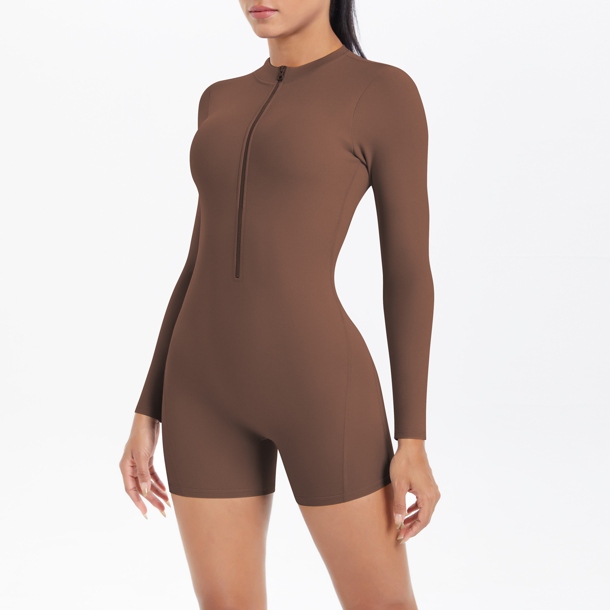 Combinaison de sport pour femme, vêtements de yoga respirants à séchage rapide, combinaison de sport à manches courtes avec fermeture éclair