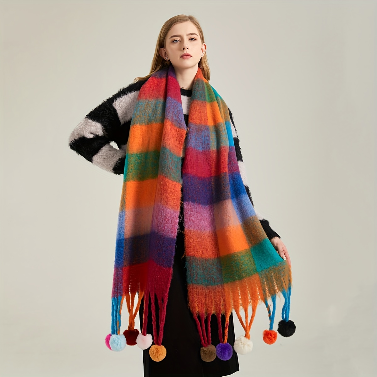 Écharpe d'hiver femmes de luxe automne hiver écharpe en cachemire épaissi chaud châle classique glands moelleux écharpe Plaid couleur doux châle