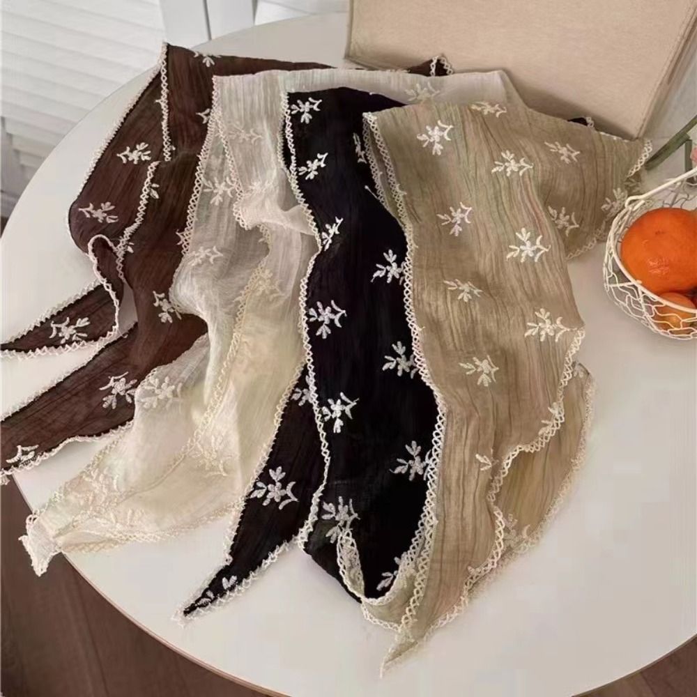 Foulard de tête style pastoral en dentelle florale, bandeau triangle doux en coton et lin, bandeau Y2K, bandana bohème pour femme