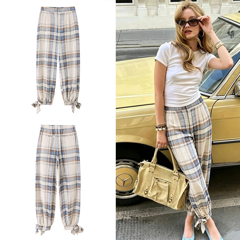 Pantalon droit en maille avec nœud pour femme Guobioziy, nouvelle collection été-automne 2026, style décontracté européen et américain, pantalon droit tendance pour le quotidien