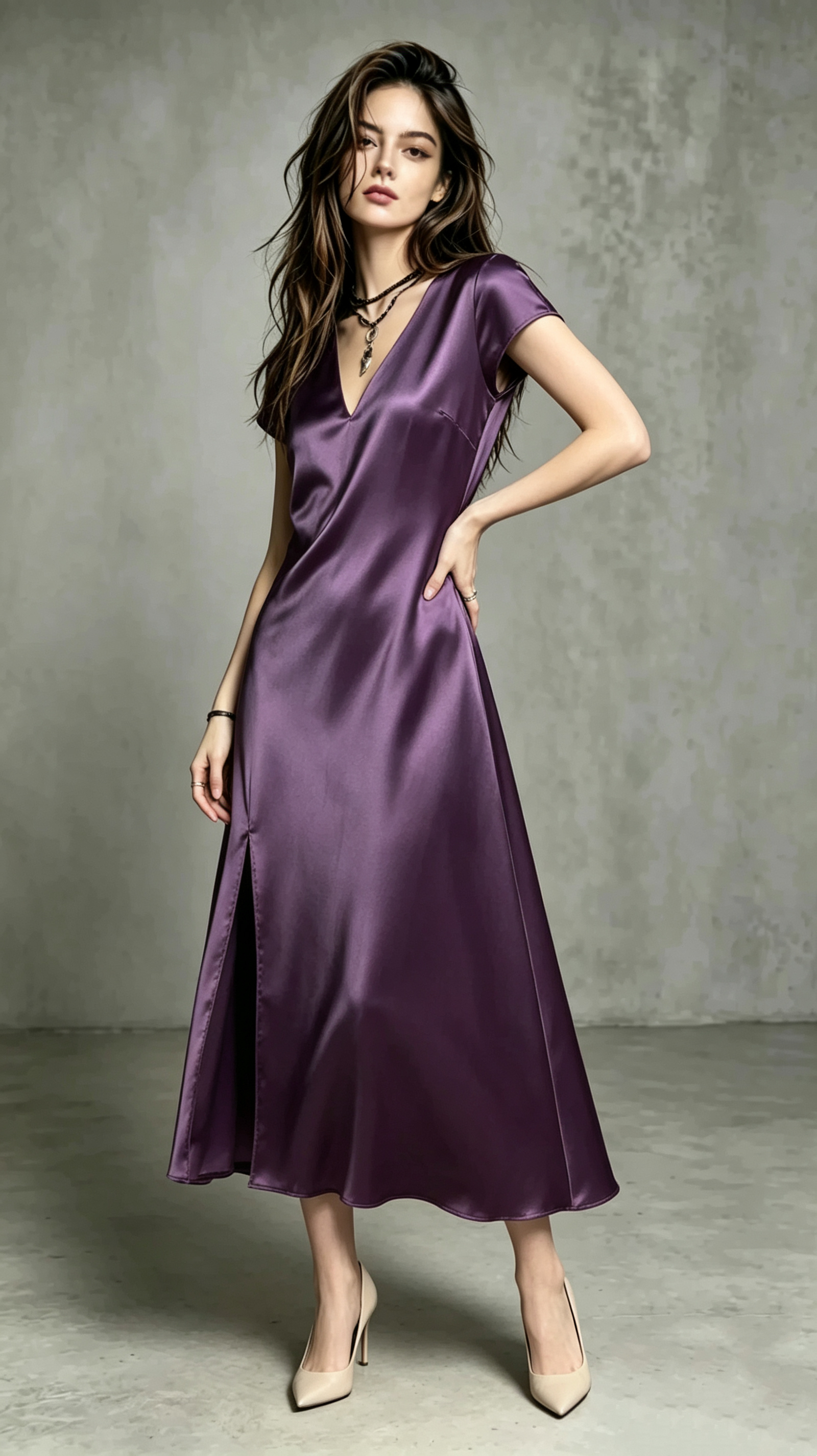 Robe longue élégante en satin pour femme, sexy, col en V profond, manches courtes, longueur midi, robe drapée avec option sans manches