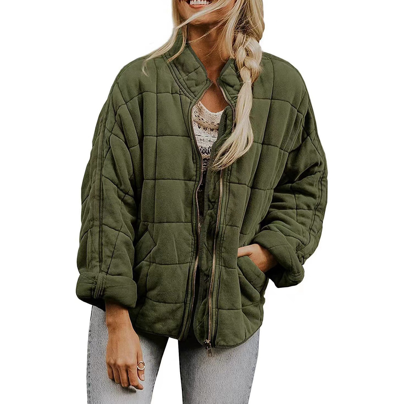 Veste matelassurera en coton matelassé pour femme, parkas matelassées, poche zippée, décontracté, solide, document, hiver, chaud