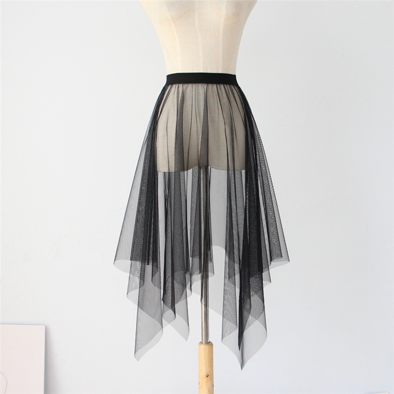 Jupe longue noire blanche en Tulle et dentelle pour femmes, jupon en maille, sous-jupe coréenne irrégulière de couverture, jupe Tutu pour filles, été