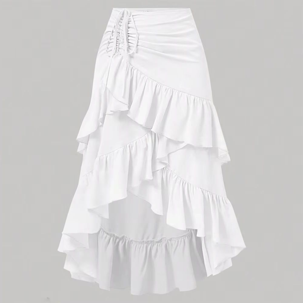 Jupe mi-longue trapèze pour femmes, élégante, asymétrique, Design à volants, décontractée, cordon de serrage à la taille, pour les vacances, usage quotidien, été