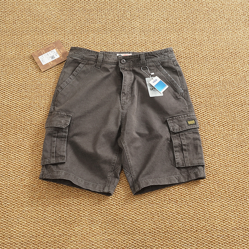 Short Cargo japonais pour hommes, vêtements de travail, en coton épais, multi-poches, utilitaire, Vintage, coupe ample, entrejambe de 5 pouces, été