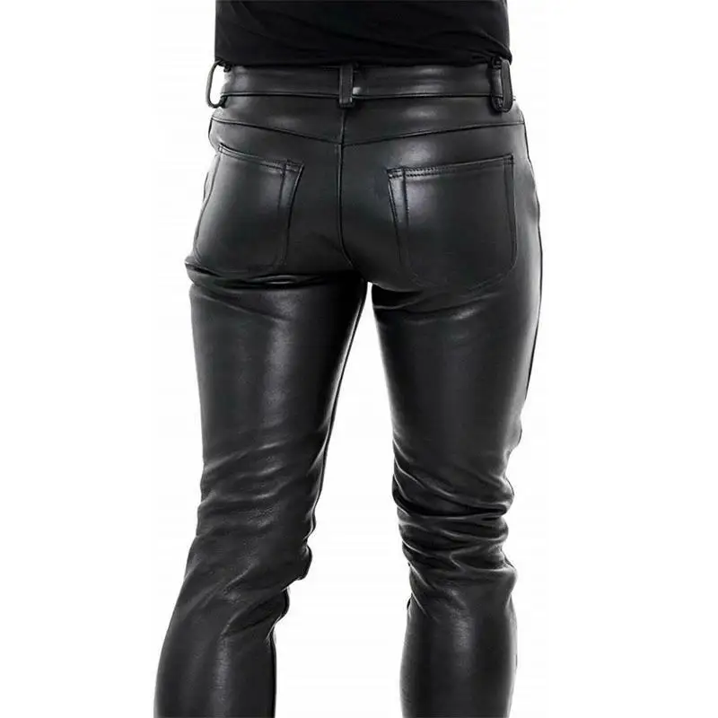 Pantalon en cuir pour hommes, couleur unie, en cuir PU, pour moto, élastique, loisirs, Style Punk, Slim Fit, pleine longueur, nouvelle collection 2022