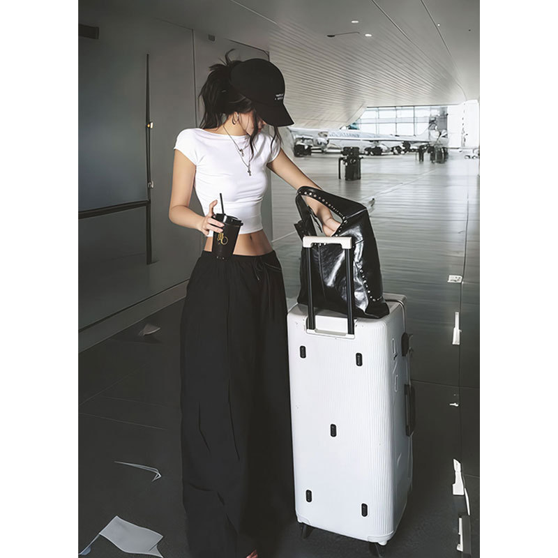 T-shirt court blanc américain à manches courtes pour femme, taille haute froncée, dos ouvert, collection été 2026