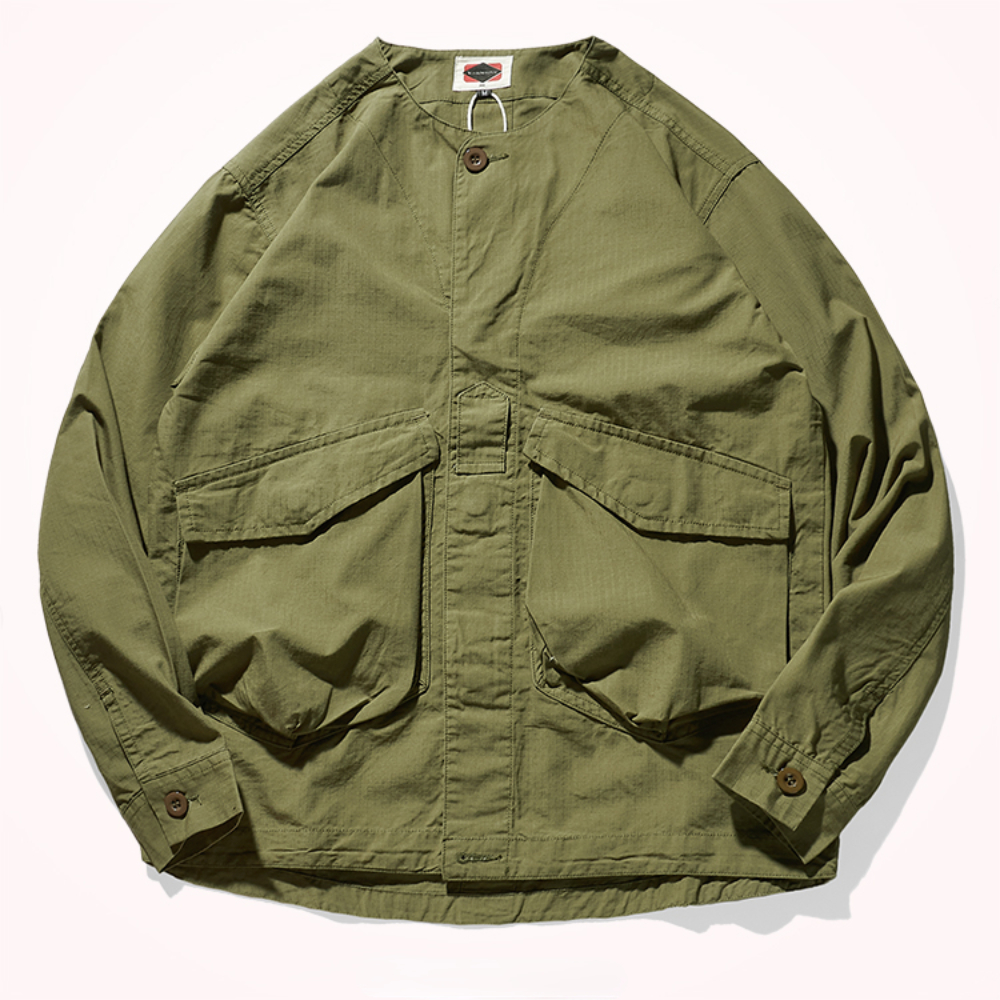 Veste chemise redingote rétro japonaise pour hommes, sans col, à la mode, pour jeunes, en vieille poche délavée