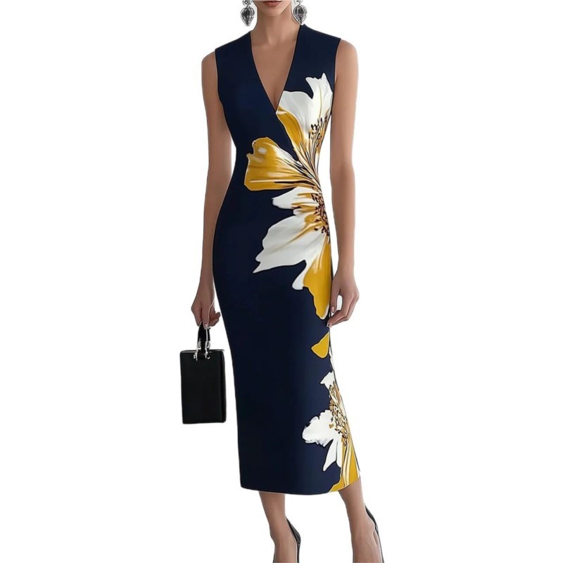 Robe Maxi imprimée pour femmes, Vintage, sans manches, col rond, taille haute, Slim Fit, Chic, vacances d'été, robes de plage, nouvelle collection 2025