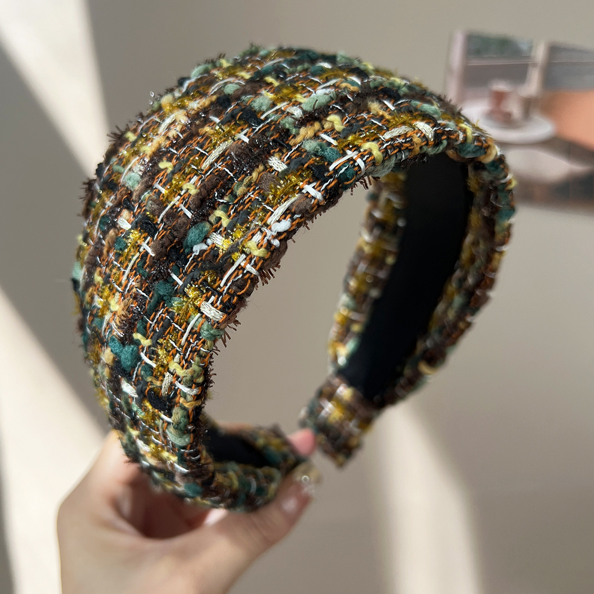 Bandeau tricoté en Tweed de couleur mixte, 188CM, antidérapant, fait à la main, pour atelier de Paris, usage quotidien, accessoire pour cheveux antidérapant