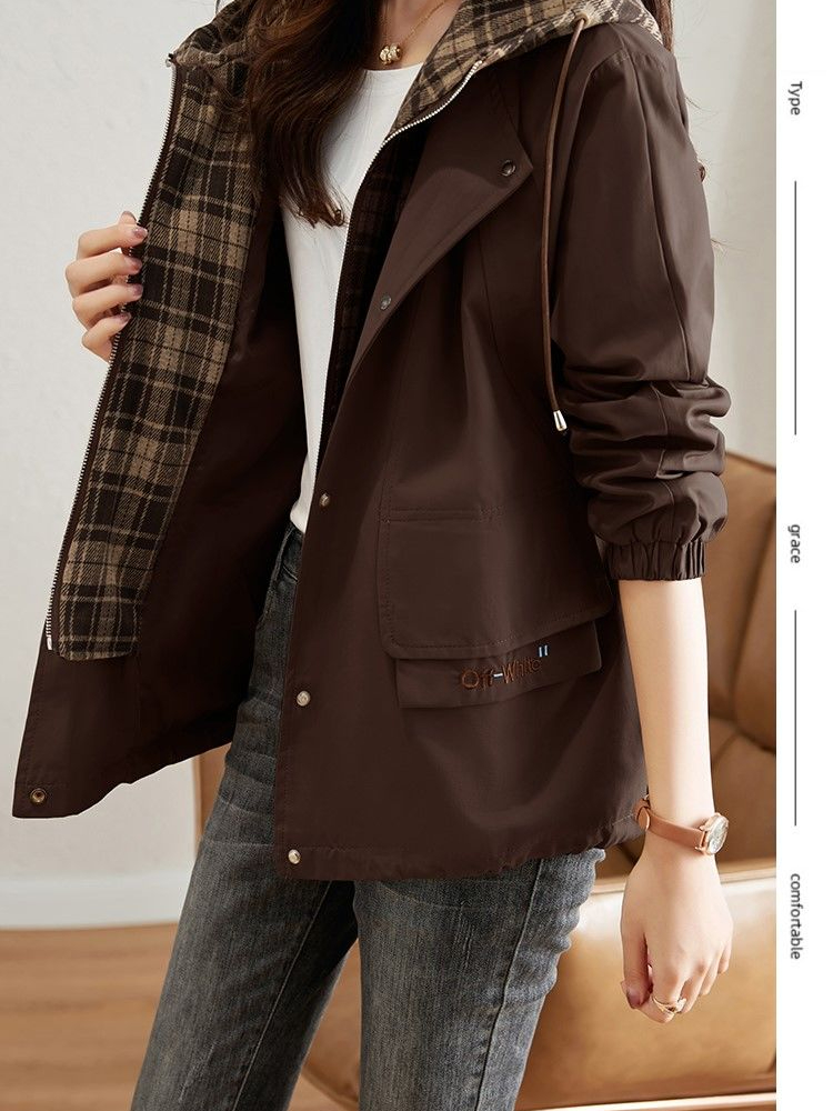 2025 nouvelle mode coréenne courte coupe-vent à capuche femme à manches longues lâche vêtements d'extérieur décontractés manteaux femmes automne Trench Coat femme