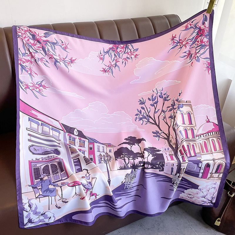 Foulard Carré de Marque de Luxe pour Femme, Design, Châle Rond 90cm, Imprimé Twill, Hijab, Bandeau de Sauna, Bandana, 2024