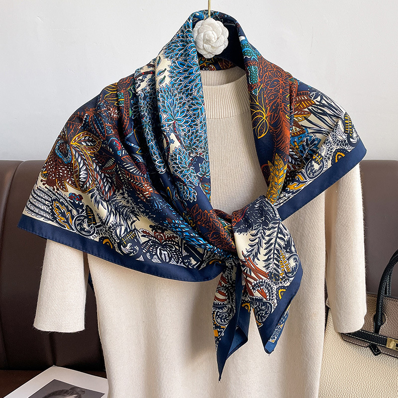 Foulard Carré en Coton Sergé pour Femme, Châle de Tête, Imprimé de Luxe, Hijab, Bandana, Pashmina, 90x90cm