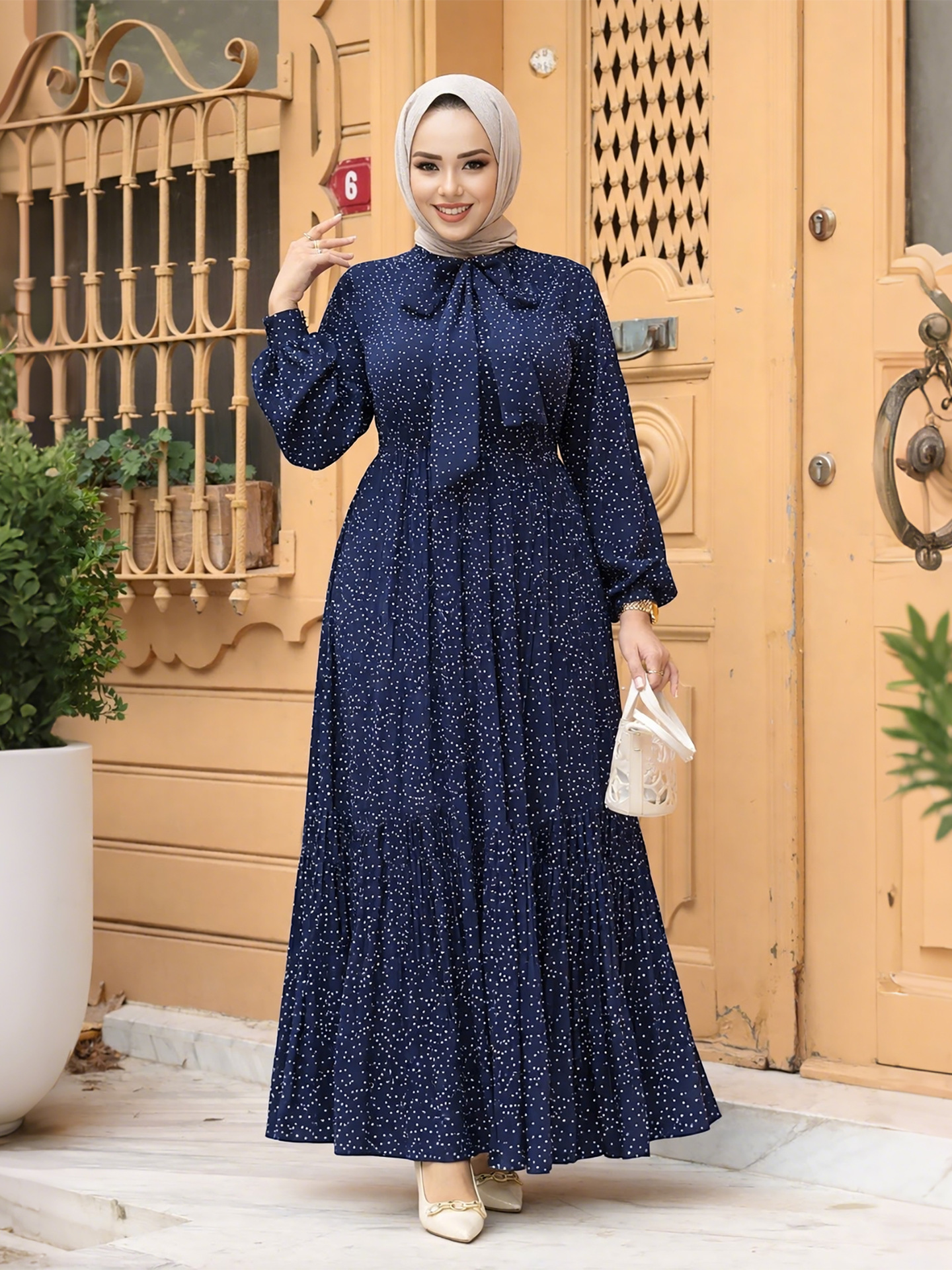 Robes de l'Aïd Abaya Femme Dubaï Jalabiya Ramadan Robe à Pois Musulmane Nœud Longue Robe Marocaine Fête Vestidos Abayas Kaftan 2026