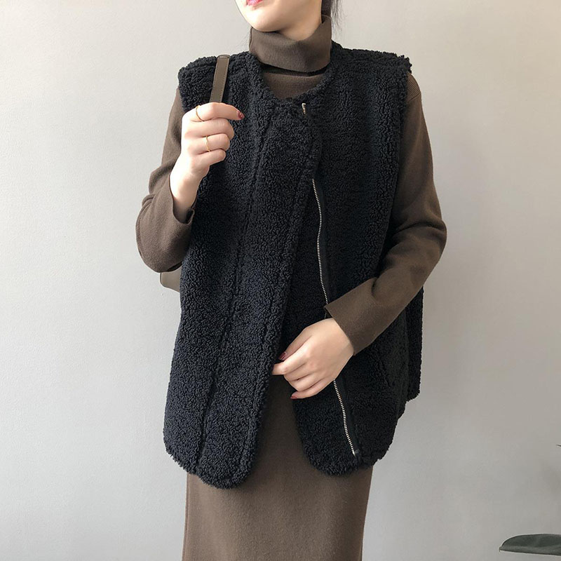 Veste en émail en laine d'agneau pour femme, manteau en fibre de fourrure de cerf, vestes zippées décontractées pour femme, port double face, coréen, automne, hiver