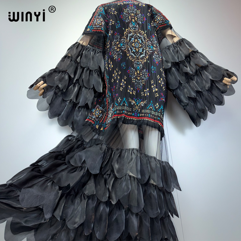 Robe plissée élastique WINYI, robe de plage, kaftan, abaya, robe de soirée de luxe Dubaï, robe de soirée rétro, abaya pour femme musulmane