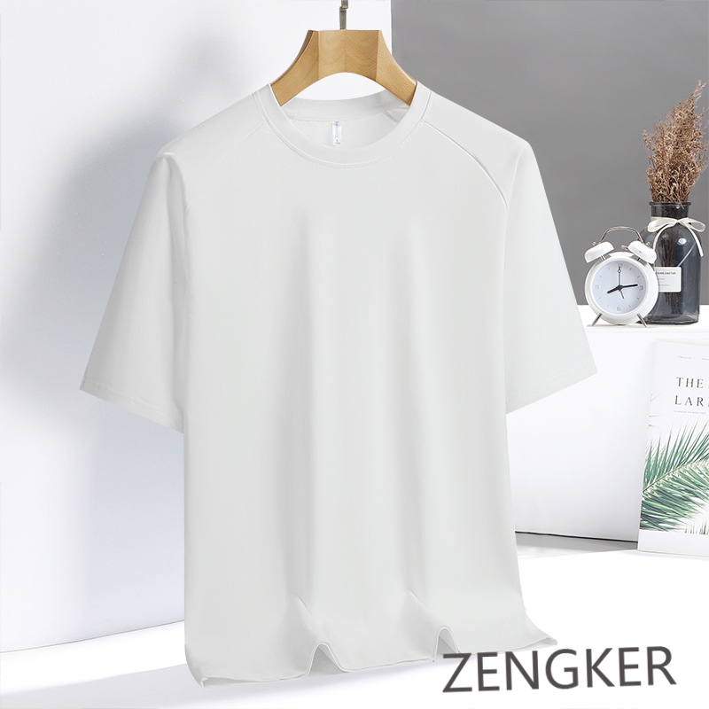 Été grande taille hommes couleur unie gros gars glace soie col rond élastique à manches courtes T-shirt décontracté ample séchage rapide 9xl140kg