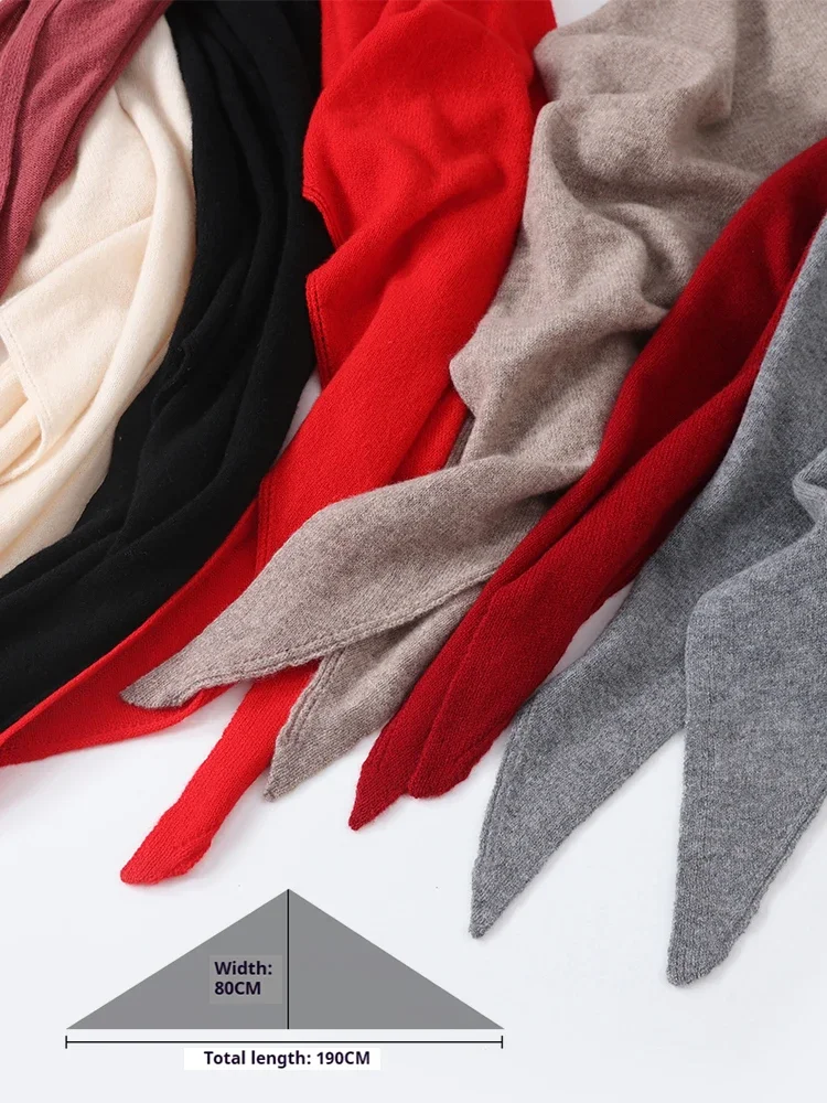 Écharpe châle triangulaire grande taille tendance 100 % laine pour femme, accessoires tricotés, cape décontractée douce et chaude pour le printemps, noir, gris, rouge