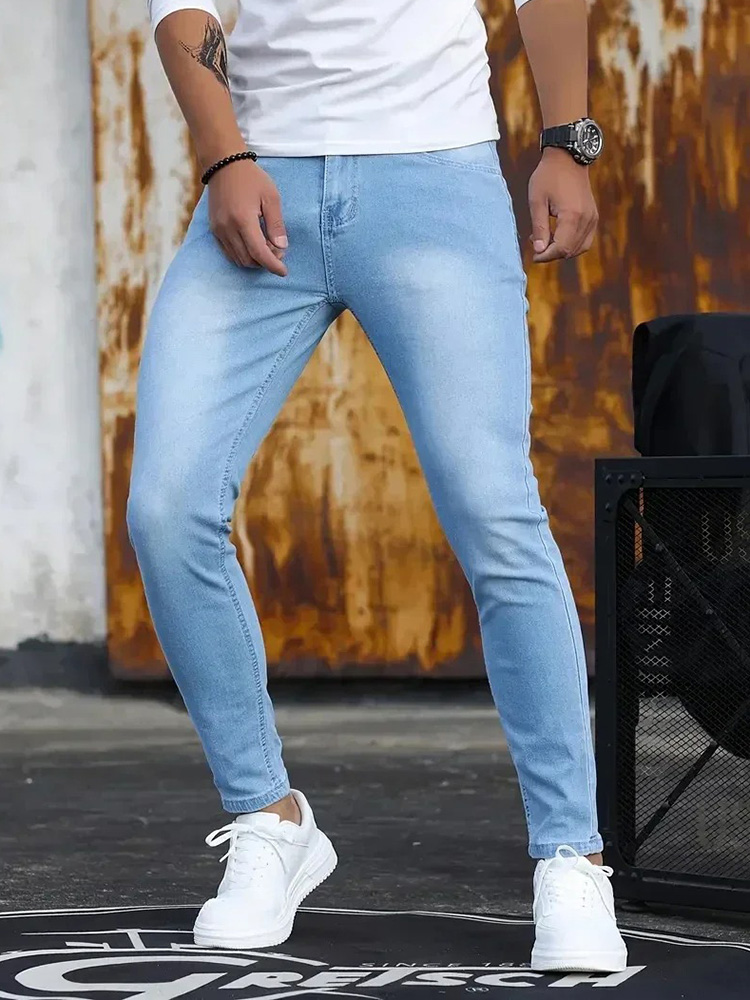 FJM-Jean Slim en Denim pour Homme, Pantalon Monochromatique, Noir et Bleu, Style Hip-Hop, Harajuku de Luxe, Collection Printemps