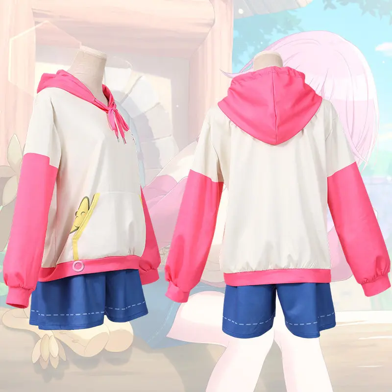 Costume de cosplay Anime Project Sekai Otori Emu, ensemble à capuche et short rose pour femme, idéal pour les fêtes, Halloween, les uniformes de jeu et les tenues quotidiennes