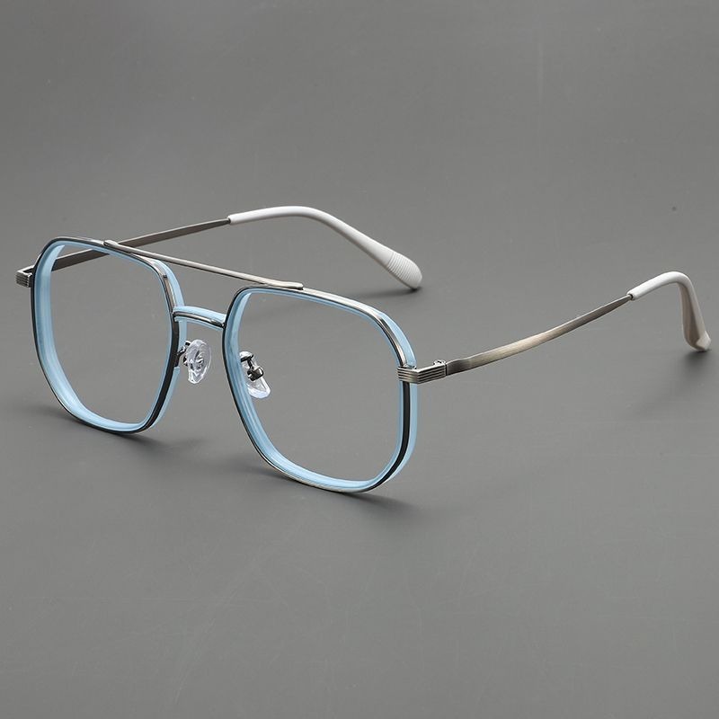Lunettes de pilote unisexe style steampunk en métal, monture carrée polygonale, anti-lumière bleue, pour ordinateur, verres transparents, double pont