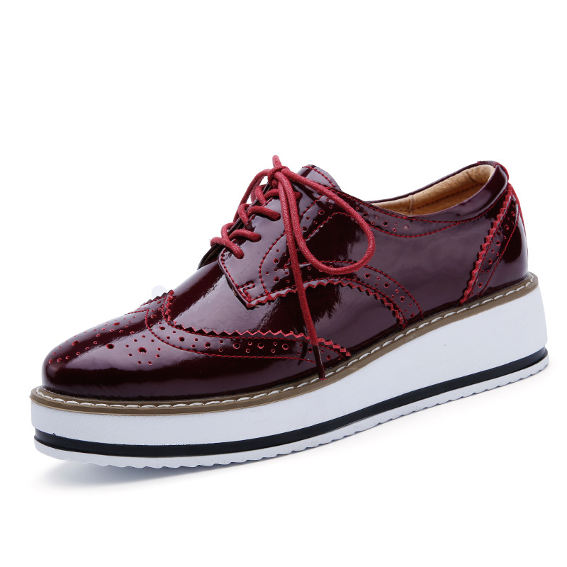 Chaussures à plateforme en cuir verni pour femmes, chaussures plates à lacets, Oxford, costumes sur mesure, automne