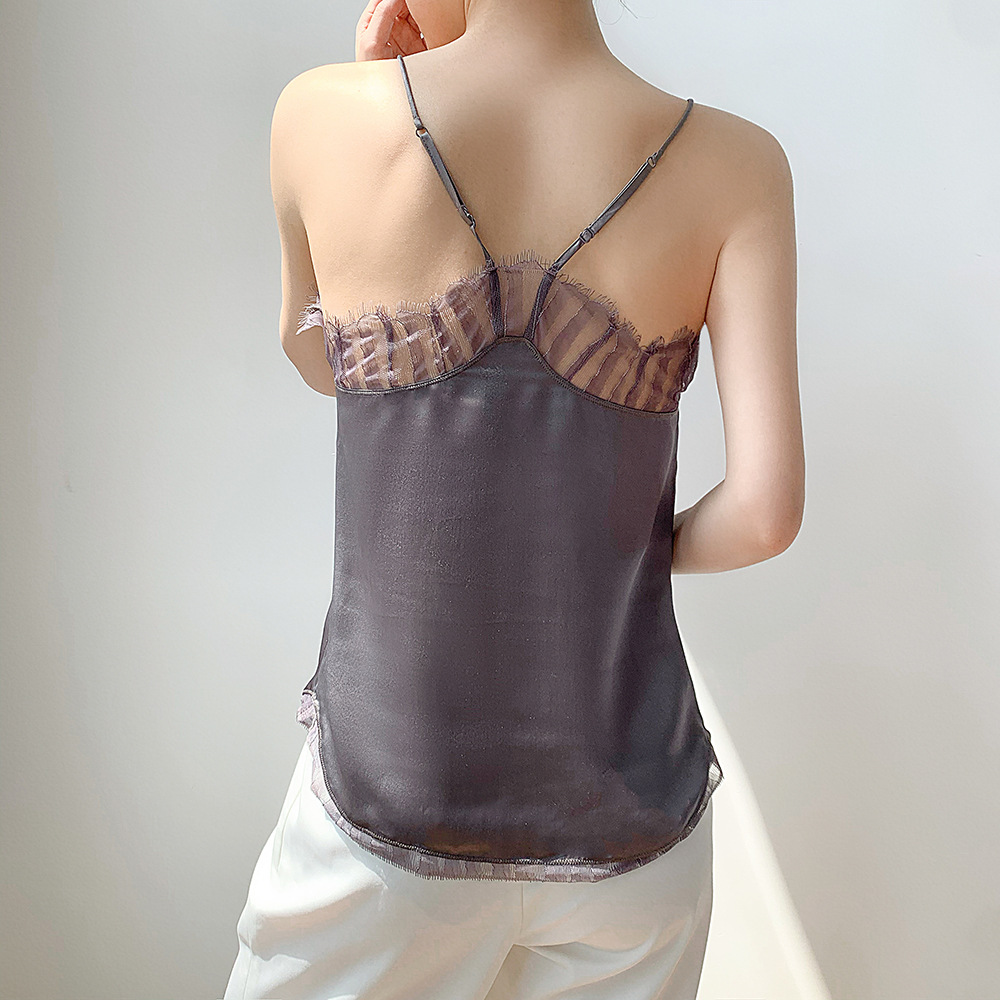 Cils dentelle soie Camisole Sexy dos dame petite fronde haute luxe brillant mûrier soie bas gilet Sexy soie Camisole