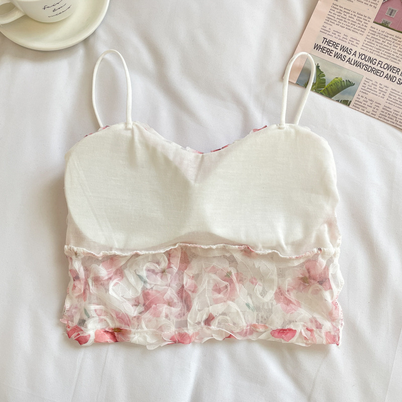Débardeur floral sexy une pièce pour femme, nouveau style, avec coussinets de poitrine, sans manches, dos élégant, pour porter à l'extérieur comme à l'intérieur.