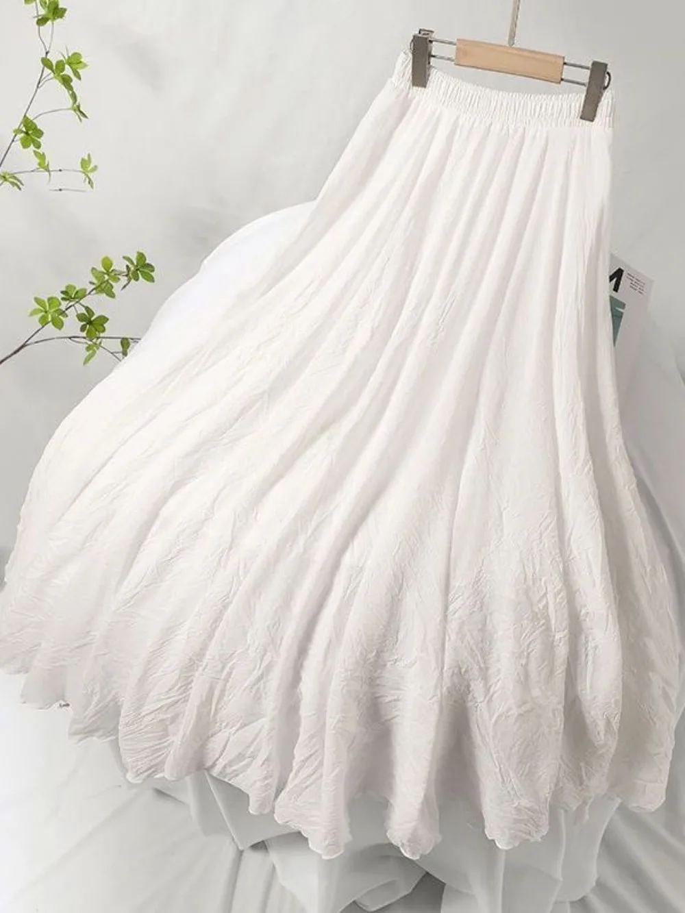 Jupes longues en lin et coton pour femmes, style Y2k, taille élastique, plissées, maxi, plage, bohème, vintage, été, Faldas Saia Harajuku
