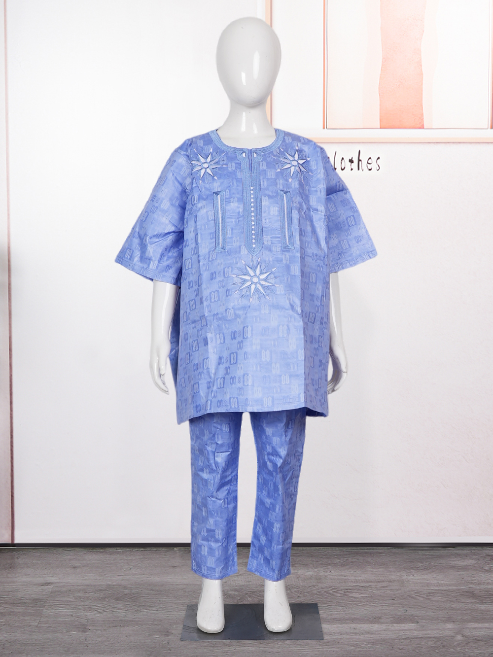 H & D-Vêtements de tradition africaine pour enfants, bleu, manches longues, broderie en Y, Dashiki, ensemble chemise et pantalon, nouvelle collection 2024