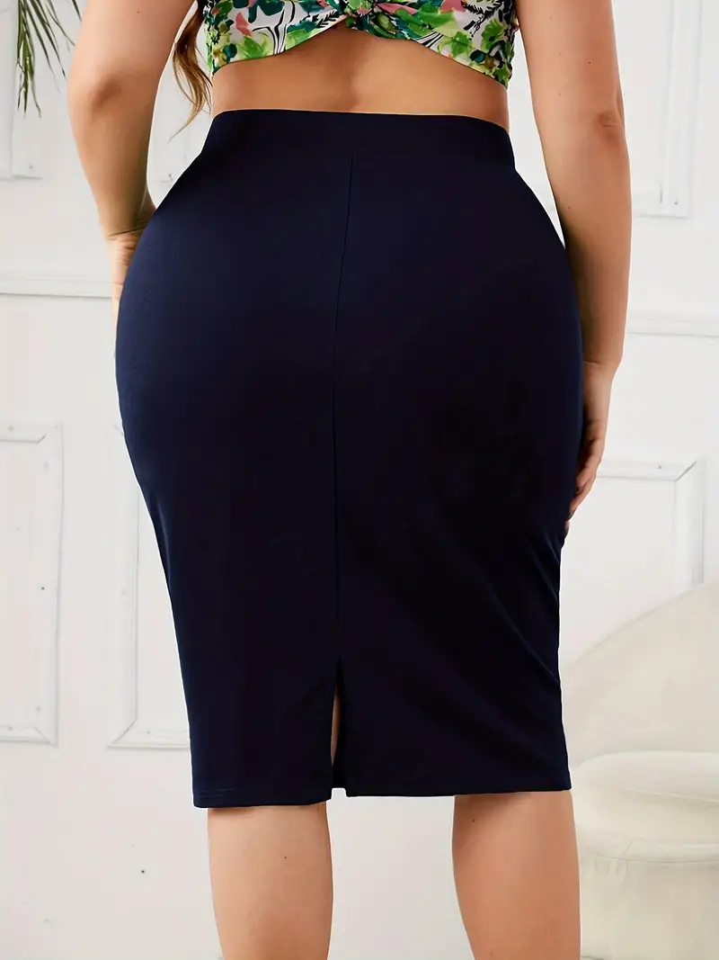 Jupe slim unie grande taille, jupe fendue taille haute décontractée, vêtements grande taille pour femmes, été