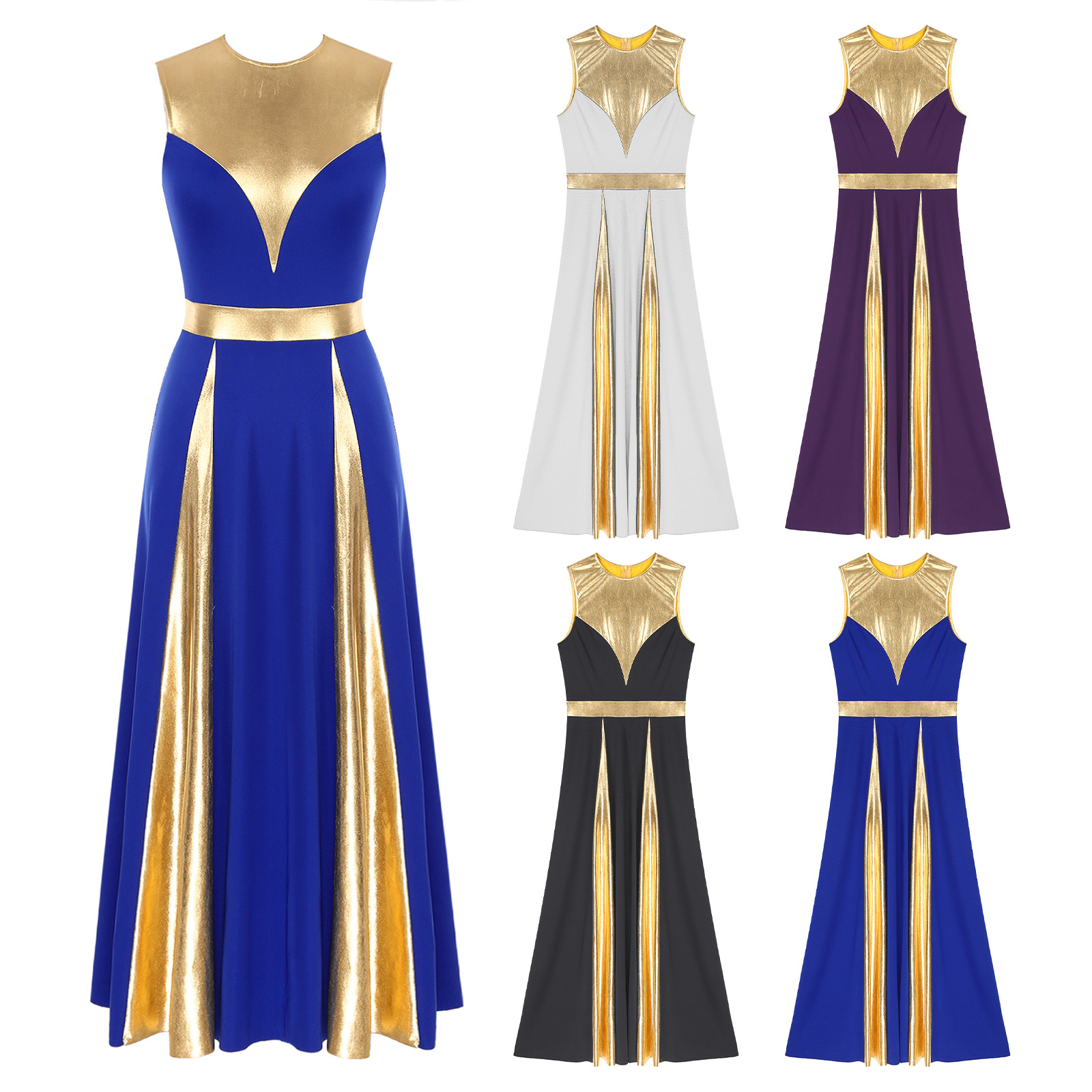 Robe de danse d'éloge pour femmes, Patchwork, sans manches, robes de danse lyrique, culte d'église, chorale, vêtements de danse, Costume de spectacle sur scène