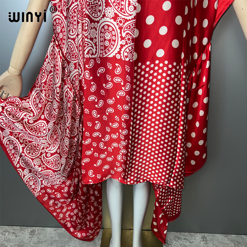 WINYI Robe de plage bohème pour femmes, mode estivale, soirée, tenue de plage, kaftan africain, robe de vacances à col unique, sexy et élégante.