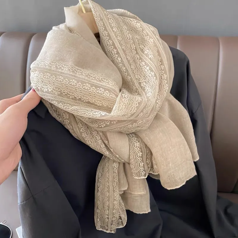 Écharpe en dentelle de coton pour femme, châle français vintage, garder au chaud, couverture de cou, mode solide, document rond, cadeau de Noël élégant pour femme, hiver