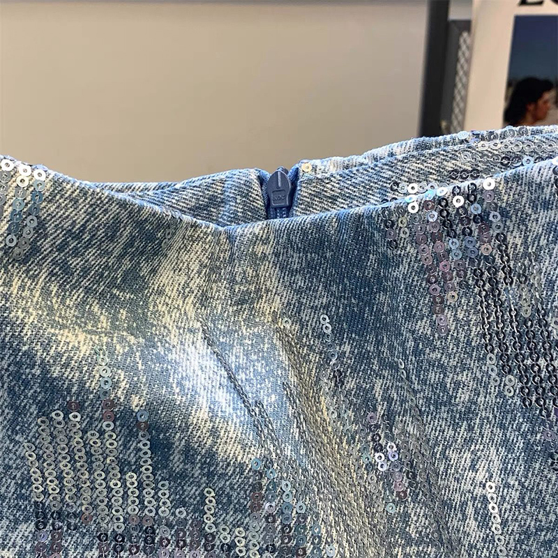jupes pour femmes sac en jean à paillettes jupe de hanche été nouvelle version coréenne de taille haute mince rétro niche design jupe Joker.